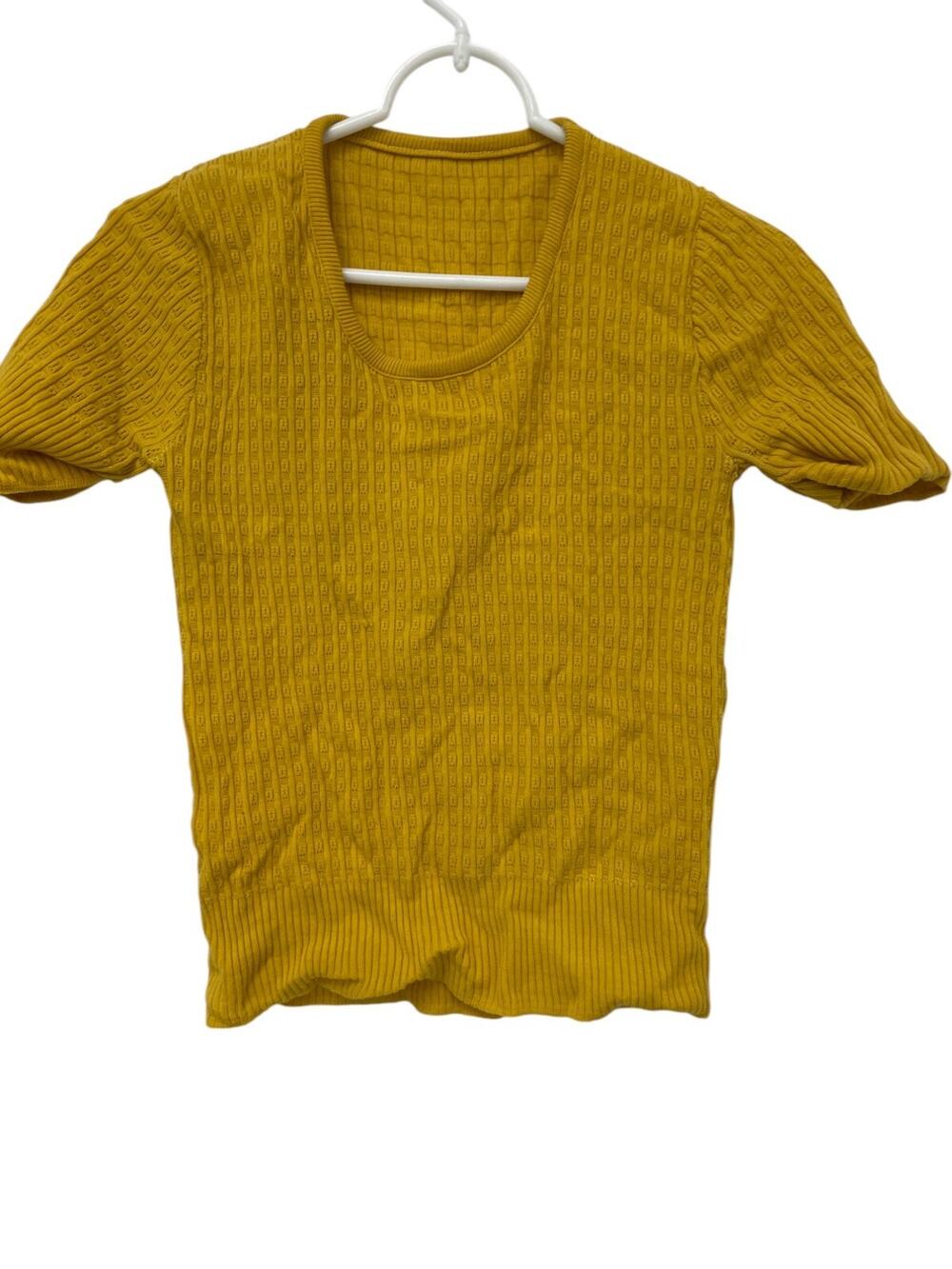 Pullover Sweater Womens XS Yellow Knit Stretch Round Neck Short Sleeve